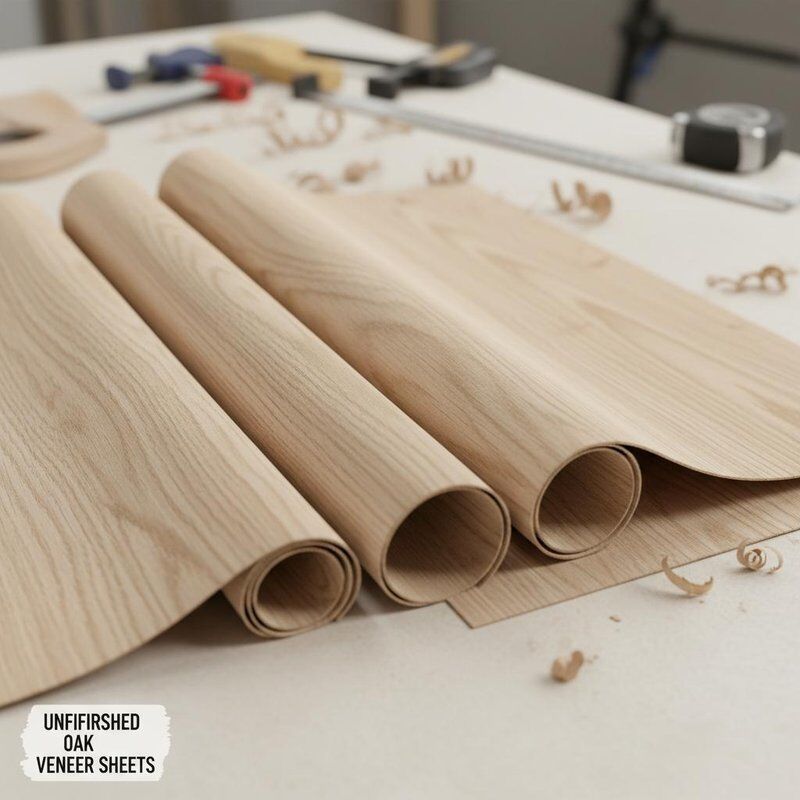 Lá veneer gỗ sồi chưa hoàn thiện, bề mặt mịn, thiết kế cho sản xuất đồ nội thất, thiết kế nội thất và công trình gỗ kiến trúc